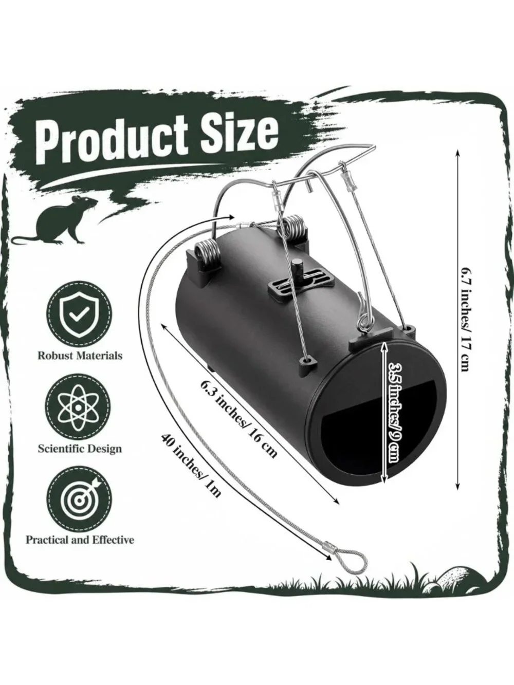 4 Pack Reusable Black Hole Gopher Traps with Leash - Outdoor Rodent Control for